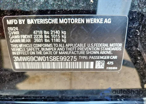 2025 BMW 330I z USA, uszkodzony, nr VIN 3MW69CW01S8E99275